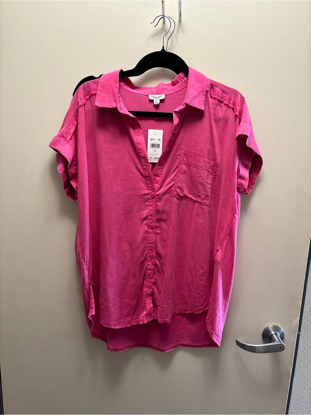 NWT Splendid Women's Hot Pink Short Sleeve Button-Down Shirt size M